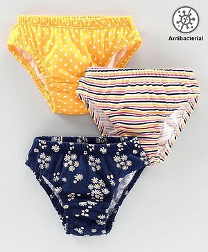Babyhug 100% Cotton Antibacterial Panties Pack of 3 - Yellow Navy Blue