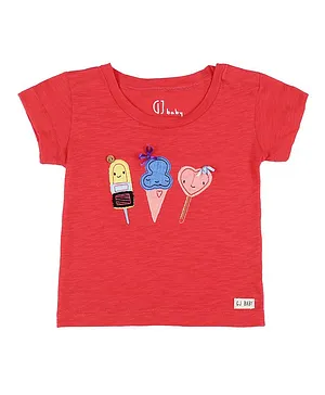 GJ BABY Short Sleeves Ice Cream Applique Top - Red