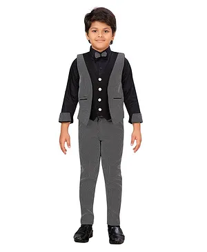 AJ Dezines Full Sleeves Shirt With Small Checked Waistcoat & Pants With Bow - Black