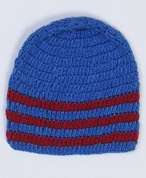 USHA ENTERPRISES Hand Knitted Striped Cap - Blue