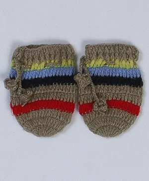 USHA ENTERPRISES Hand Knitted Striped Mittens - Brown