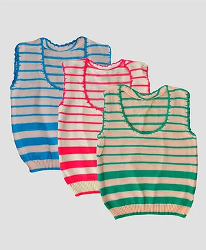 Chipbeys Striped Sleeveless Pack Of 3 Sweater - Multi Color