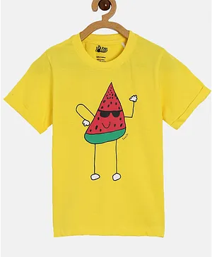 The Talking Canvas Half Sleeves Watermelon Piece Print T-Shirt - Yellow