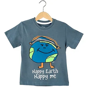 The Talking Canvas Half Sleeves Happy Earth Happy Me Print Regular T-Shirt - Grey