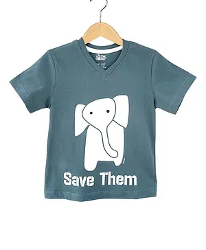 The Talking Canvas Half Sleeves Save Them Elephant Print T-Shirt - Grey