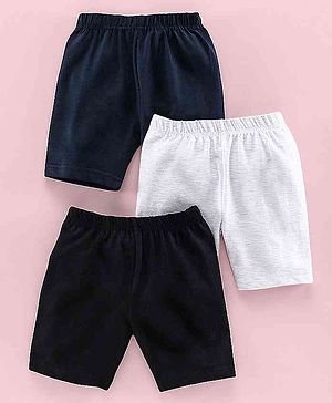 Babyhug Solid Colour Cycling Shorts Set of 3 - Black Grey Blue