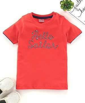 Babyhug Half Sleeves Tee Hello Sailor Embroidered - Red