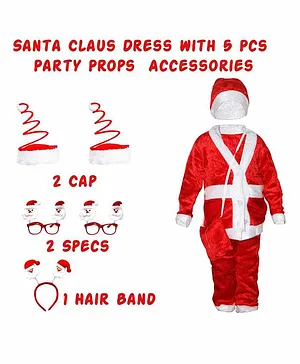Fiddlerz Santa Claus Dress with Party Props Accessories Pack of 9 - Red