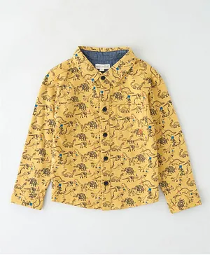 Angel & Rocket Full Sleeves Dinosaur Print Shirt - Yellow