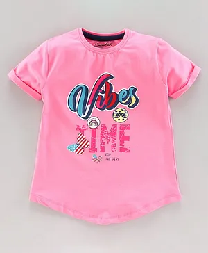 Cucu Fun Half Sleeves T-Shirt Vibes Print - Pink