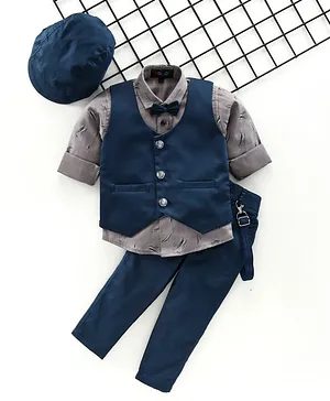 Robo Fry Full Sleeves 4 Piece Party Suit with Cap  - Blue