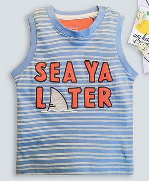 Babyhug Sleeveless Biowashed Tee Sea Ya Later Print - Blue