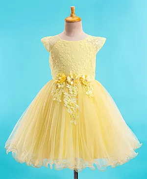 Bluebell Sleeveless Party Wear Frock Floral Embroidery - Yellow