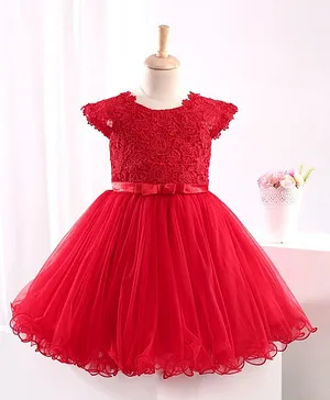 Bluebell Cap Sleeves Embroidered Frock - Red