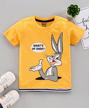 Babyhug Half Sleeves Biowashed Tee  Bugs Bunny Print - Yellow - 6-9m Yellow