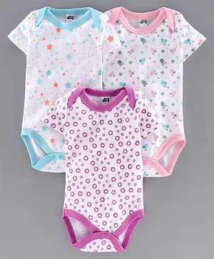 Spring Bunny Pack of 3 Short Sleeves Hearts Printed Onesies - Multi Colour