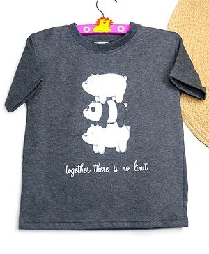 BAATCHEET Panda Print Half Sleeves Tee - Grey