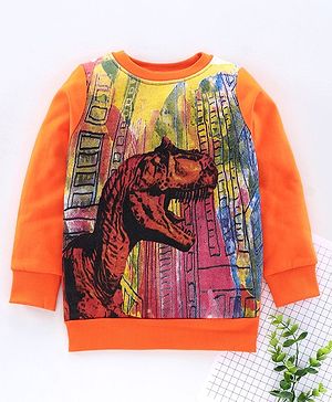 Kiddopanti Full Sleeves Dinosaur Printed Sweatshirt - Orange