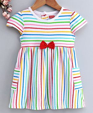 Babyhug Cap Sleeves Striped Frock - Multicolor
