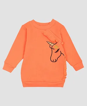 Nino Bambino Full Sleeves Unicorn Print Detailing Sweatshirt - Orange