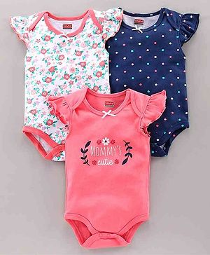Babyhug 100% Cotton Onesie Pack of 3 - White Pink Navy
