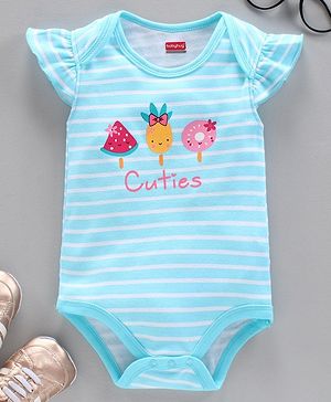 Babyhug Flutter Sleeves 100% Cotton Striped Onesie Fruit Print - Blue - 3-6m Blue