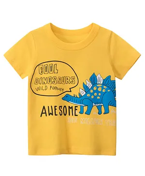 Kookie Kids Half Sleeves Tee Dino Print - Yellow