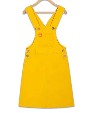 Olele Sleeveless Solid Colour Dungaree Style Dress - Yellow
