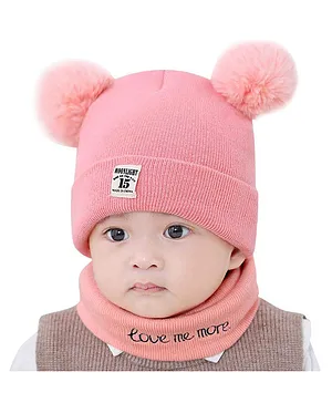 Syga Knitted Pom Pom Cap With Neckwear Pink - Circumference 39 to 43 cm