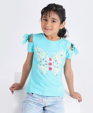 Babyhug Half Sleeves Top Butterfly Print - Blue