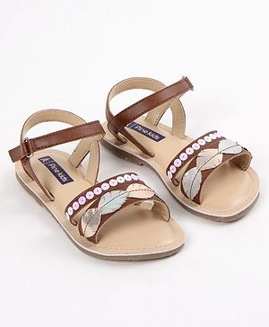 Pine Kids Party Wear Sandals Sequin & Cutwork Detail - Brown