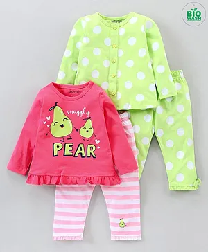 Babyoye Cotton Full Sleeves Night Suits Pear Print Pack of 2 - Green Pink
