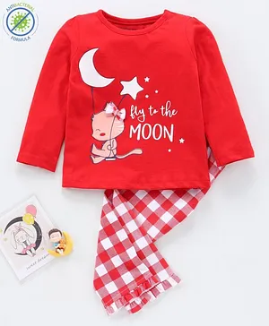 Babyoye Cotton Full Sleeves Night Suit Moon Print - Red