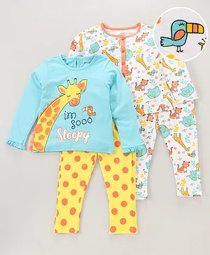 Babyoye Full Sleeves Pyjama Set Animal Print Pack of 2- Multicolor