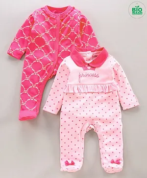 Babyoye Cotton Full Sleeves Sleepsuits Pack of 2 - Pink