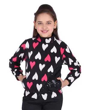 Cutecumber Full Sleeves Hearts Printed Sweatshirt - Black