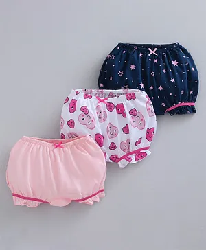 Babyoye Cotton Bloomers Solid And Printed Pack of 3 - Pink White Blue