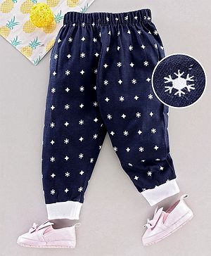 Babyhug Full Length Lounge Pant Snow Flake Print - Navy - 3-6m Blue