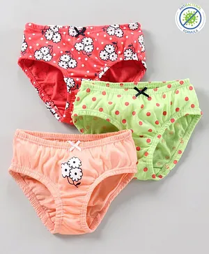 Babyoye Anti Bacterial Cotton Printed Panties Pack of 3 - Red Green Peach
