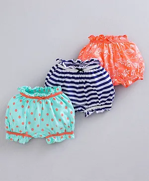 Babyoye Cotton Bloomers Striped And Polka Dots Pack of 3 - Blue Pink