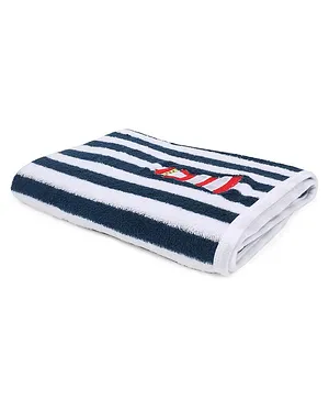 My Milestones Kids Bath Towel Modern Stripes  Navy Blue / White