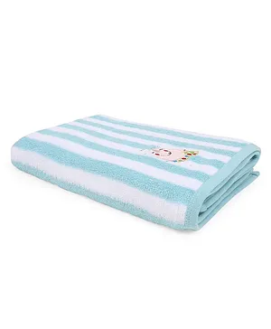 My Milestones Kids Bath Towel Modern Stripes  Aqua Blue / White