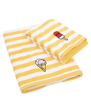 My Milestones Luxe Plush Hand Towel Modern Stripes Set 2 Pc- Yellow White