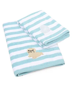 My Milestones Luxe Plush Hand Towel Modern Stripes Set 2 Pc- Aqua Blue White