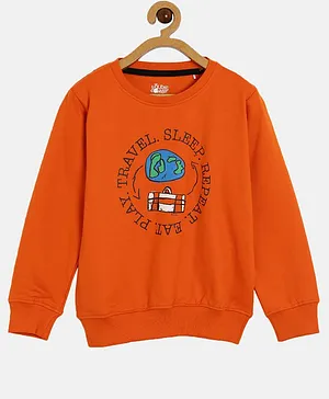 The Talking Canvas Full Sleeves Travel Sleep Repeat Print Sweatshirt - Orange
