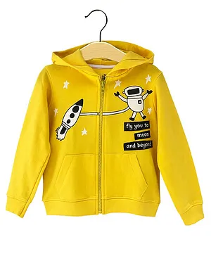 The Talking Canvas Full Sleeves Space Theme Print Jacket - Yellow