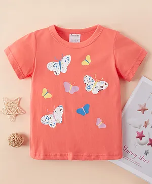 Kookie Kids Short Sleeves Tee Butterfly Print - Coral