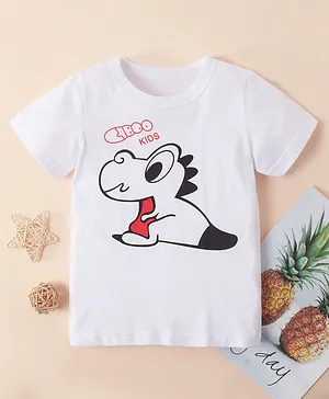 Kookie Kids Half Sleeves Tee Dino Print - White