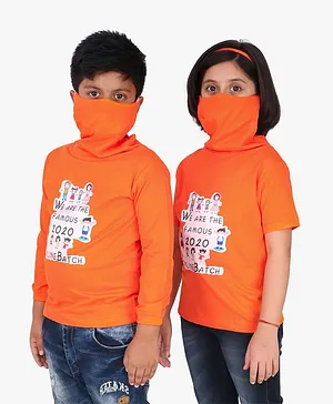 Knotty Kids Full Sleeves 2020 Famous Batch Printed Tee With Attached Mask - Orange