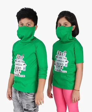 Knotty Kids Half Sleeves Famous 2020 Batch Printed Tee With Attached Mask - Green